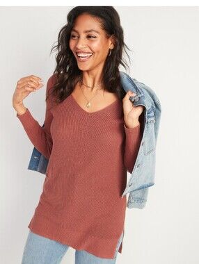 NWT Old Navy Textured V-neck Sweater Tunic Size M Rust Cotton Rayon Medium